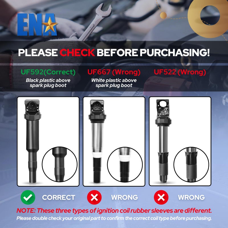 ENA Set of 8 Ignition Coil Pack Compatible with BMW 128i 135i 335i 325i 328i 330i M5 M6 525xi 528i 550i 750i N54 X3 X5 X6 Z4 4.4L 4.8L Replacement for UF592 C1638 12137594937 12137562744 12137571643 - Image 2